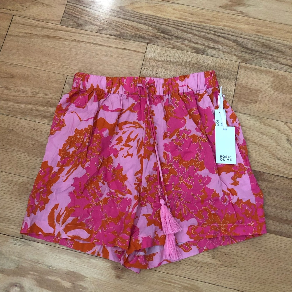 Rose and Olive high waisted lightweight botanical print summer shorts